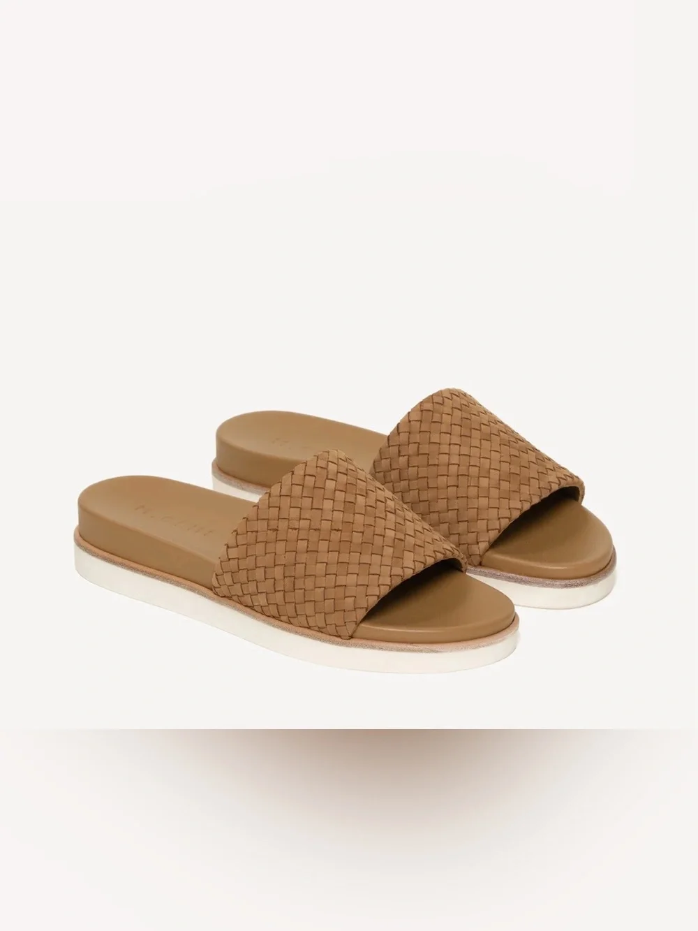 M. GEMI US 7.5 Selene Brown (Luggage) Woven Leather Slides Orig$275 Exc Cond